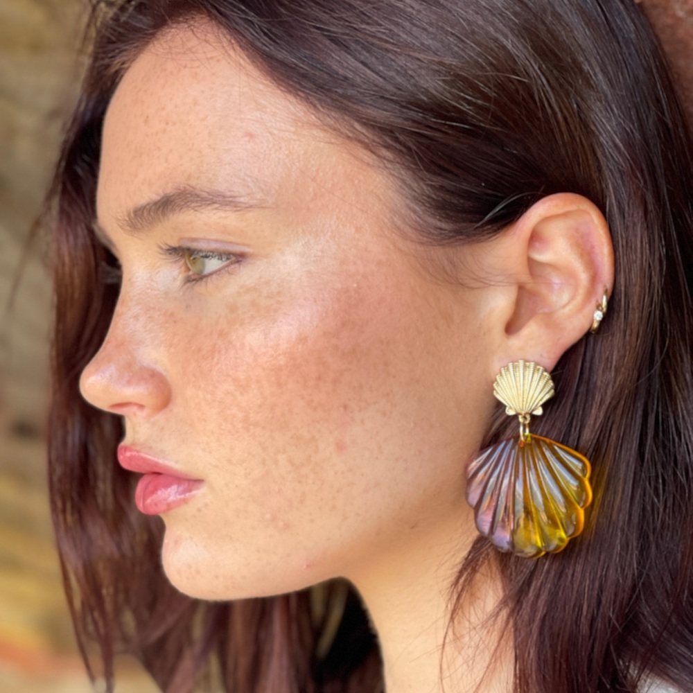 Gold and Pink Shell Earrings